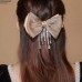 HPNH106 YUX Rhinestone Tassel Drop Bow Pin